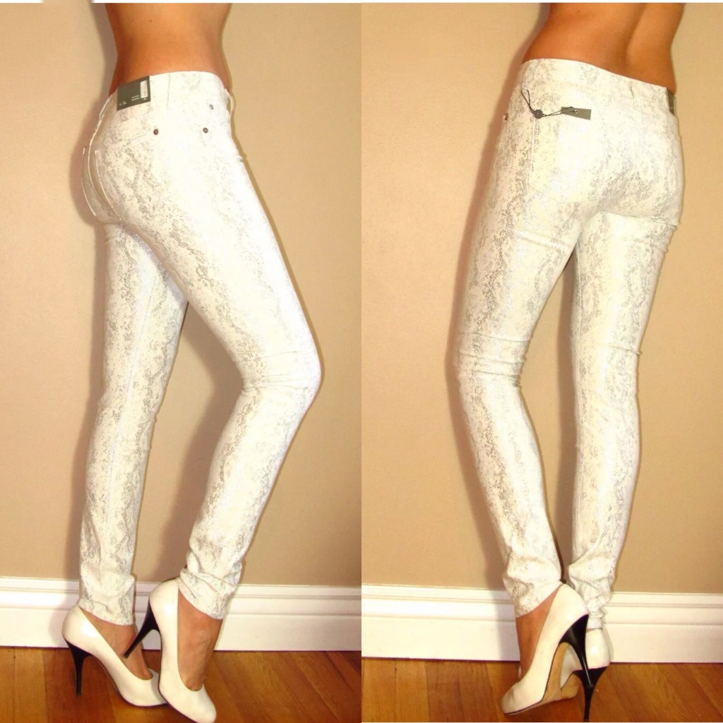 New Snake Print 7 For All Mankind Skinny White Snake Jeans 29